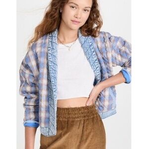 Blank NYC  Womens Plaid Quilted Kimono Jacket